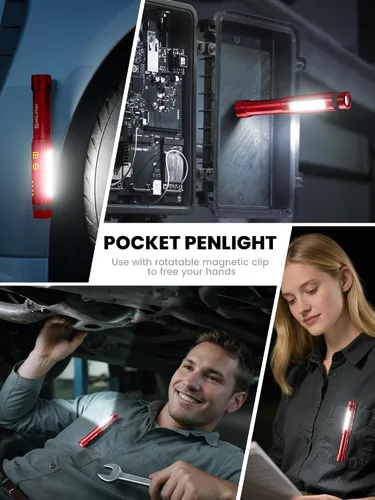 Miniatura 7 de Linterna, luz de trabajo recargable de 600 lúmenes, luz LED COB con clip magnético, linterna de bolsillo de 8 modos para enfermera, emergencia, EDC