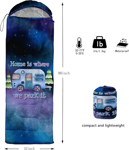 Miniatura 3 de HOSIMA Saco de dormir con estampado de remolques de viaje para niños, saco de dormir ultraligero, saco de dormir de camping para adultos y niñas