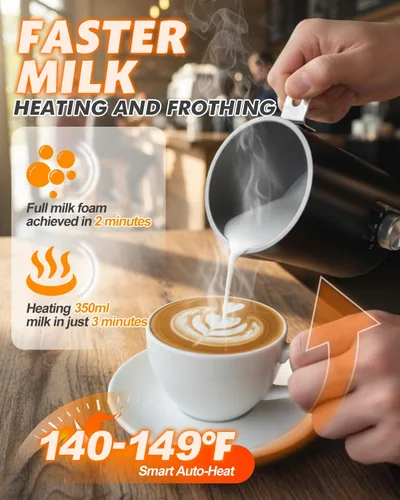 Miniatura 4 de Espumador de leche eléctrico 5 en 1, espumador de leche automático para hacer chocolate caliente con mango de grano de madera, calentador de leche