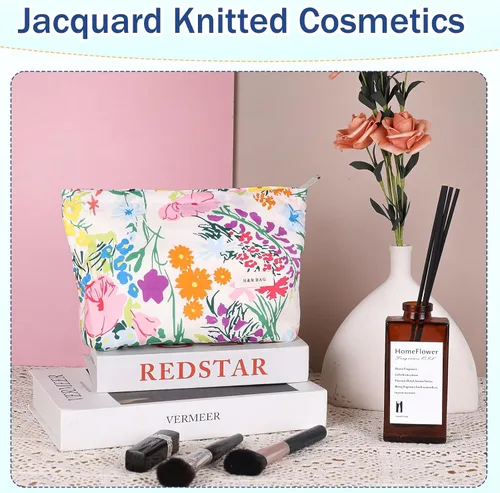 Miniatura 4 de Bolsa de maquillaje de viaje con cremallera, diseño de impresión de moda, bolsa de cosméticos espaciosa también puede bolsas organizadoras
