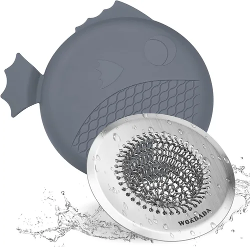 Wokdada Revolucionario colador de drenaje para fregadero de cocina y tapón de fregadero/malla de cadena reversible patentada, limpieza sin esfuerzo