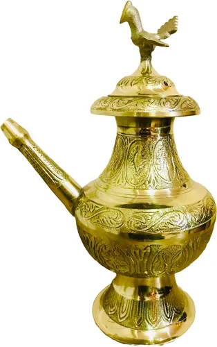 Karuwa - Tarro de agua tradicional tallado a mano Bhojpure 8 IN Karuwa de Nepal Antiguo Kansa Bronce Almacenamiento de agua natural Ghada Kalash -