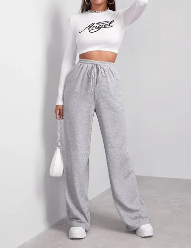 Miniatura 5 de FACDIBY Pantalones deportivos de pierna ancha para mujer, elásticos, de cintura alta, con cordón y bolsillos
