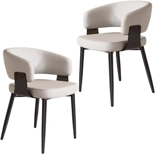 Miniatura 14 de YVYKFZD Juego de sillas de comedor, silla de comedor con patas de metal y respaldo curvo, sillas de cocina tapizadas de cuero, reposabrazos, silla