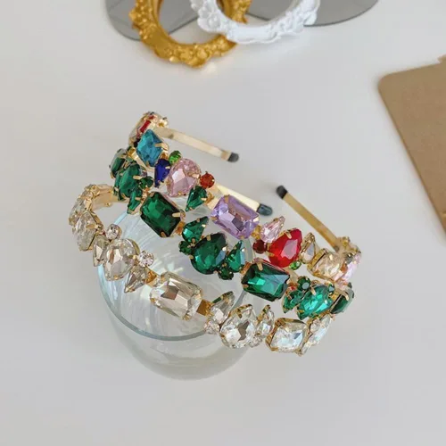 Miniatura 8 de Wiwpar Diademas finas de diamantes de imitación para mujer, bandas elásticas para la cabeza con diamantes de imitación vintage, accesorios