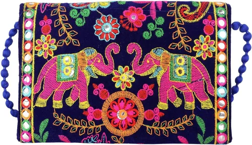 Miniatura 5 de Rajasthani tradicional bordado elefante ilustraciones gran tamaño bolso