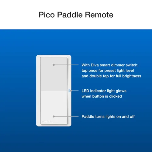 Miniatura 9 de Lutron Paddle Pico - Control remoto para atenuadores/interruptores inteligentes Caseta, control de encendido/apagado, para uso en mesa o montaje
