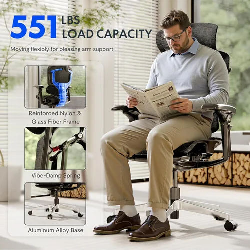 Miniatura 7 de FLEXISPOT Silla ergonómica de oficina ErgoX-PRO con reposapiés negro – Asiento de malla AeroWeave 5.0, lumbar 5D, reposabrazos 7D, reposacabezas 4D