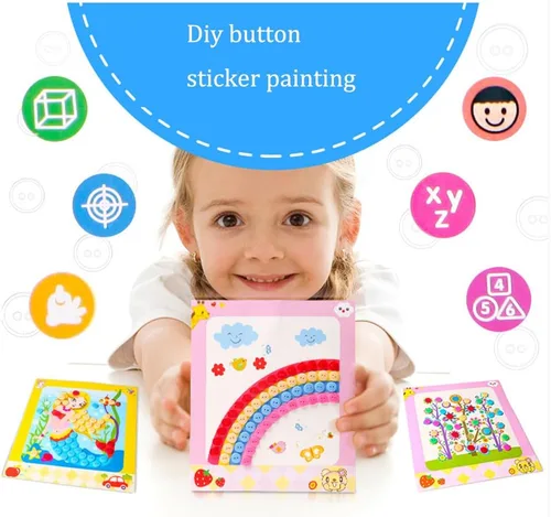 Miniatura 6 de WYNAKESHU 12 calcomanías de botón para dibujar mosaicos, kits de arte para niños, botón adhesivo, juguetes de clase de arte preescolar, regalo