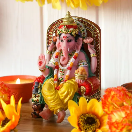 Miniatura 2 de alikiki Figura de estatua hindú de Dios Ganesha, ídolo indio sentado Lord Ganesh, estatua de India Murti, artículo de Ganpati, templo de oficina