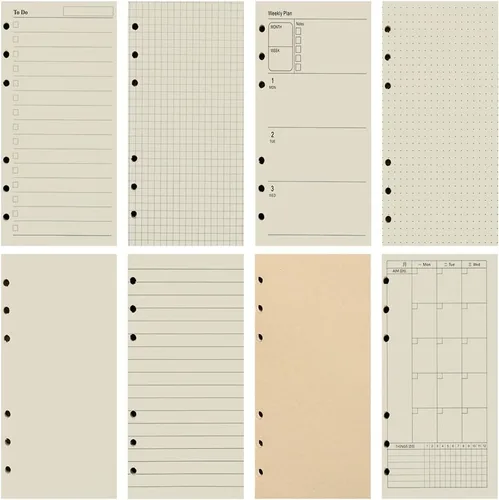 A6 80 hojas/160 páginas forradas hojas sueltas perforadas de papel para carpeta de 6 agujeros, organizador personal, diario, planificador