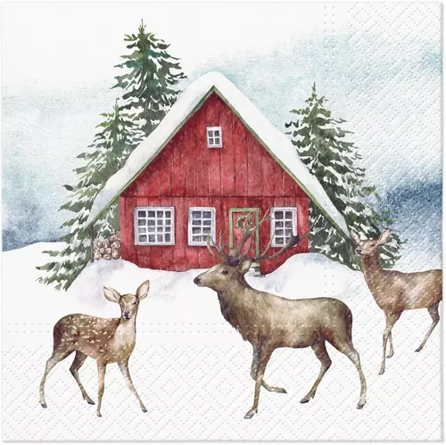 AM Décor - 20 servilletas de papel de 3 capas de 3 capas para cena de Navidad, decoupage decorativo, 13 x 13 pulgadas (desplegada), casa roja en la