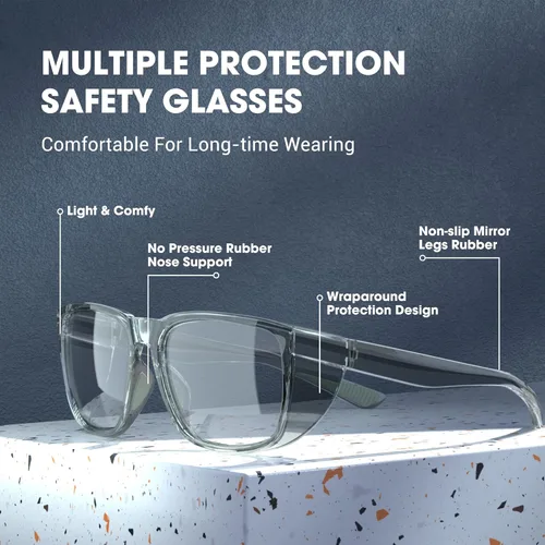 Miniatura 4 de TOREGE Gafas de seguridad, elegantes gafas de seguridad para los ojos, antivaho y resistentes a los arañazos con lentes de luz azul para hombres