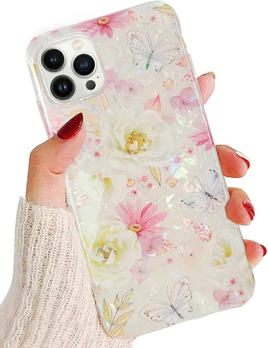 Miniatura 12 de J.west Funda para iPhone 13 Pro Max, funda transparente floral flexible de TPU a prueba de golpes, diseño elegante transparente, funda protectora