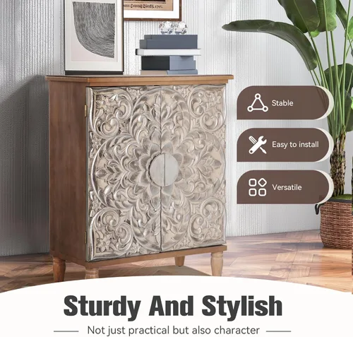 Miniatura 3 de PHI VILLA Armario decorativo con puertas - Armario de almacenamiento antiguo para entrada aparador de buffet Plateado