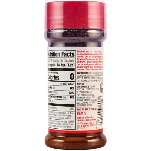 Miniatura 24 de Lawry's Sal sazonada, 25% menos de sodio, sin MSG añadido, certificado Kosher, básico, versátil, condimento multiusos para agitar en carne de res