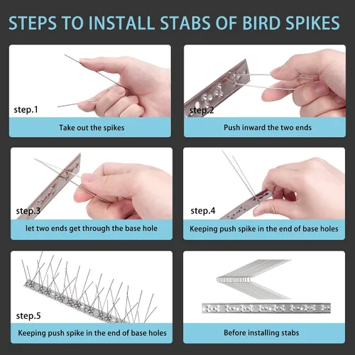 Miniatura 7 de Hausse Paquete de 10 púas para pájaros de acero inoxidable, ardilla, pájaros pequeños, palomas, cuervos y pájaros carpinteros, dispositivos