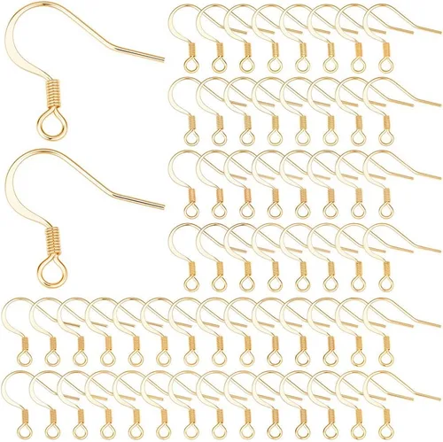 Miniatura 11 de SUNNYCLUE 1 Caja 100Pcs Ganchos de Pendiente Franceses Chapados en Oro Real de 18K, Pendientes de Anillo de Pescado, Alambres de Acero Inoxidable