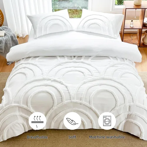 Miniatura 3 de MEILA Juego de funda de edredón de microfibra lavada, tamaño individual, diseño de arco acolchado, juego de ropa de cama de 2 piezas, bordado