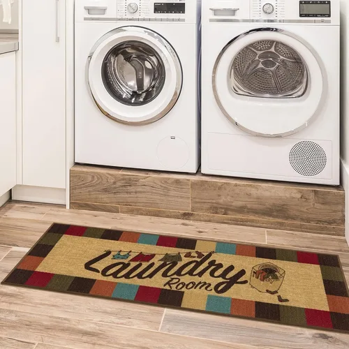 Miniatura 39 de Alfombra lavable a máquina con diseño de texto antideslizante con parte trasera de goma, 2 x 5, para lavandería, para baño, lavadero, 20 x 59