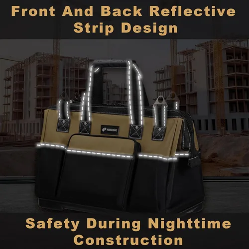 Miniatura 6 de Bolsa de herramientas grande de 20 pulgadas para hombres, resistente, bolsa de taladro, organizador de bolsa de herramientas, boca ancha