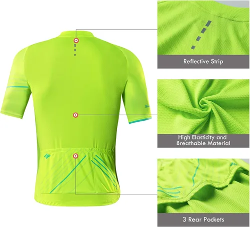 Miniatura 5 de Santic Camiseta de ciclismo para hombre, manga corta, camisas de ciclismo de montaña, chaqueta de bicicleta con bolsillos