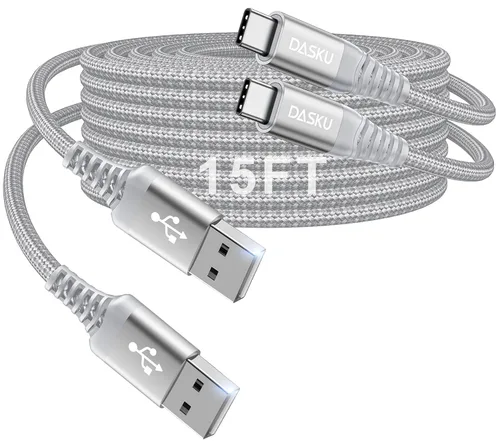 Miniatura 15 de Cable USB C a USB C extra largo de 100 W [paquete de 15 pies/2 unidades] Cable de carga rápida compatible con iPhone 17/17 Pro Max, iPhone 16 Negro