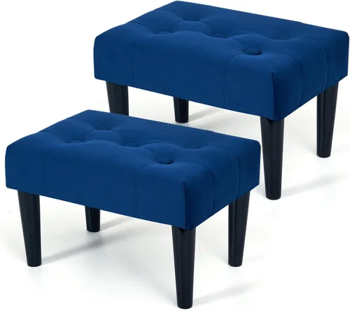 Miniatura 7 de BRIAN & DANY Pack of 2 Small Foot Stool, Velvet Footstool with Wood Legs, Footstools for Living Room, Ottoman Footrest Extra Seating for Entryway