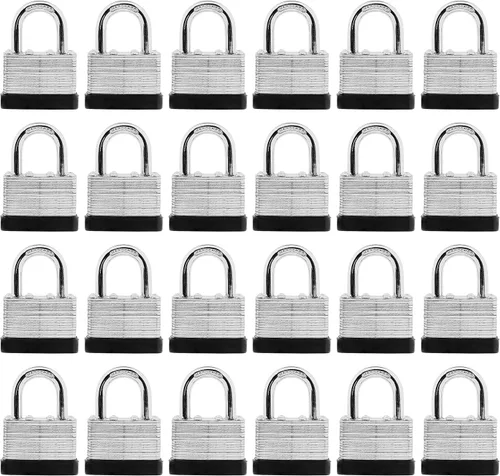 SafiSwords Paquete de 24 candados de acero laminado con llaves iguales, 1-3/4 pulgadas de ancho, juego de candados de servicio pesado con las mismas