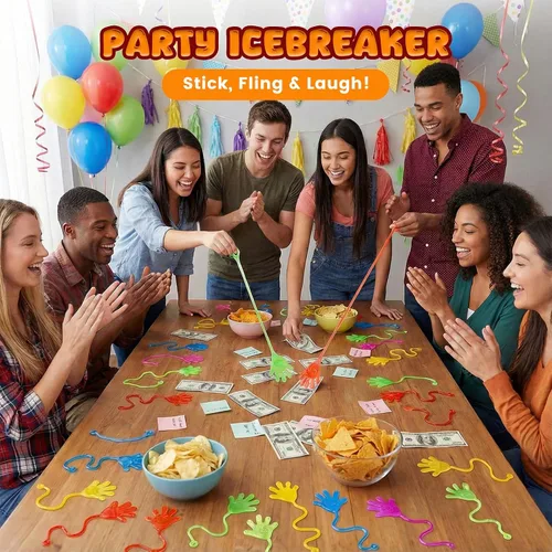 Miniatura 3 de POPLAY 56 unidades de manos pegajosas para fiestas, manos pegajosas brillantes y brillantes, juego de recuerdos de mesa para niños, bolsas