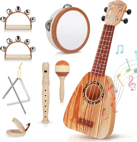 Miniatura 7 de Vanplay Juego de guitarra para niños, juguetes Montessori para niños de 2 a 3 años, regalos de cumpleaños, instrumentos musicales 7 en 1 para niños