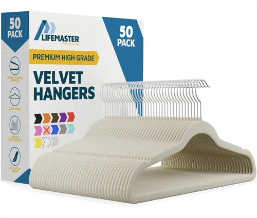 Miniatura 28 de Lifemaster Juego de perchas de plástico antideslizante de terciopelo, juego de 50 piezas antideslizantes con gancho giratorio de 360°, ahorro