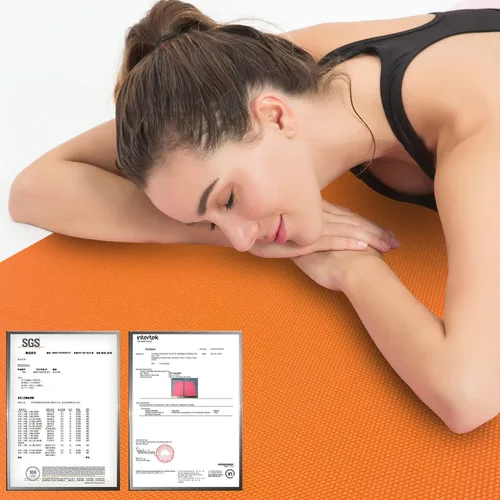 Miniatura 2 de Hatha Yoga Tapete de yoga de TPE grueso de 72 x 27 x 1/3 pulgadas, antideslizante, ecológico, tapete de ejercicio para yoga, pilates y Naranja