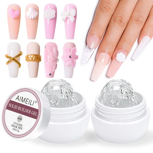 Miniatura 8 de AIMEILI Gel de uñas sólido sin hema, 2 unidades, libre de crueldad, vegano, gel duro transparente para uñas, geles de escultura 3D, no pegajoso
