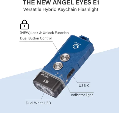 Miniatura 5 de RovyVon Angel Eyes E1 Mini linterna EDC de 700 lúmenes, llavero recargable, fuente de alimentación de doble batería con batería USB-C y AAA