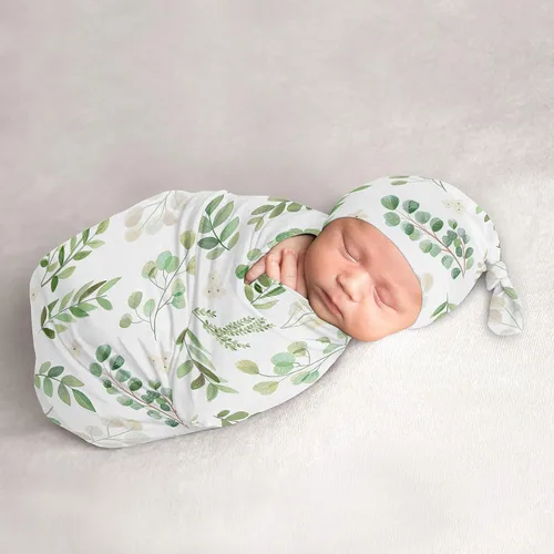 Miniatura 10 de Sweet Jojo Designs Juego de 2 gorros y capullos florales de acuarela para bebé, saco de dormir de punto elástico para bebé, recién nacido, saco