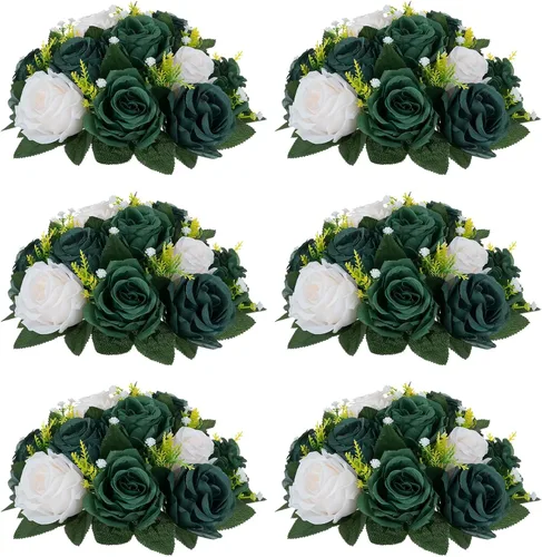 Miniatura 21 de NUPTIO Centros de mesa de flores blancas para mesas: 6 piezas de arreglo de bolas de flores artificiales para fiesta de boda, rosa floral falsa