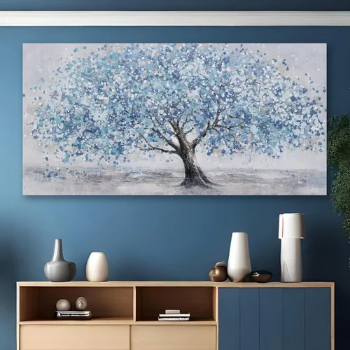Miniatura 3 de Arte de pared de árbol de la vida, cuadro de árbol azul, decoración de pared, obra de arte enmarcada, lienzo abstracto, pintura de la naturaleza