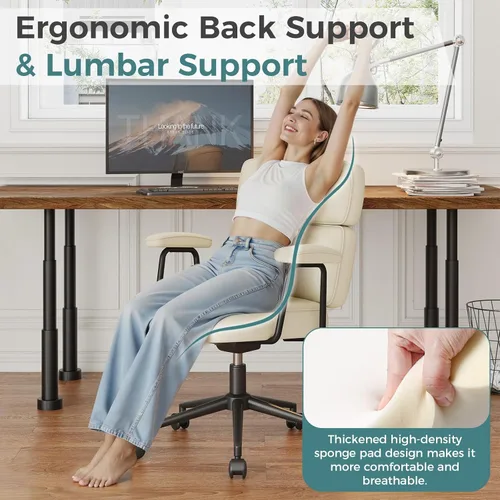 Miniatura 4 de OLIXIS Silla ergonómica de escritorio para oficina en casa, silla de computadora de piel sintética con soporte lumbar, altura ajustable, giratoria