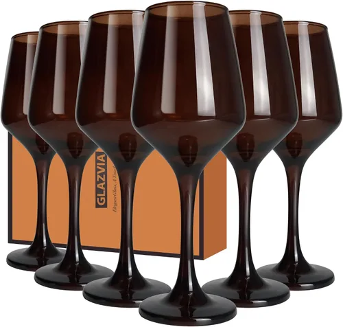 Miniatura 11 de Juego de 6 copas de vino ámbar con tallo de 12 onzas, gruesas y coloridas, aptas para lavavajillas, para rojo o blanco, regalo para fiestas