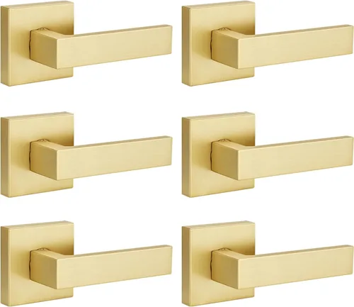 Miniatura 41 de EHOMEWARE 8 paquetes de manijas de puerta interior sin llave en acabado de latón satinado, manija de puerta de armario, palanca de puerta de paso