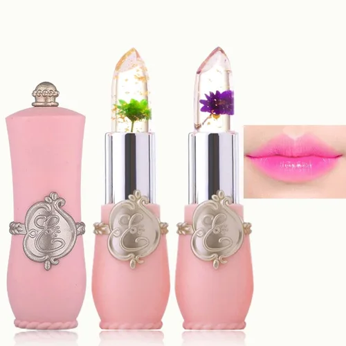 Miniatura 10 de 2 lápices labiales de gelatina de flores de cristal, lápiz labial transparente con flor en el interior, bálsamo labial teñido que cambia