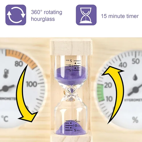 Miniatura 6 de Wooden Sauna Thermometer Hygrometer, Wall Mount Temperature Humidity with Color Zones Dual Glass Dial for Spa Relaxation Room