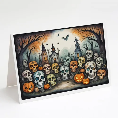 Miniatura 20 de Caroline's Treasures DAC2223GCA7P - Tarjetas de felicitación y sobres de Halloween espeluznantes de gato negro, paquete de 8 tarjetas en blanco