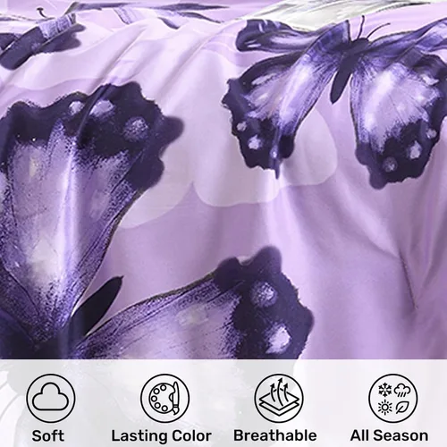 Miniatura 4 de ARTALL Bed in A Bag - Juego de edredón de 5 piezas, tamaño twin, diseño de mariposas grandes, color morado, para todas las estaciones, con edredón