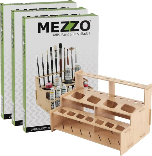 Miniatura 17 de Mezzo Artist Paint and Brush Rack - Soporte de Escritorio Multicapa de Laminado Veteado de Madera Organizador de Almacenamiento y Exhibición