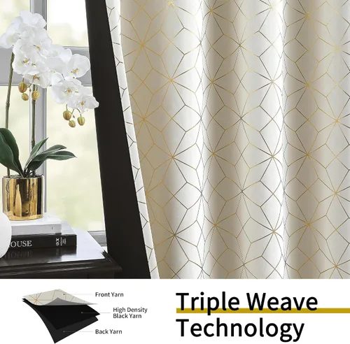 Miniatura 3 de Beauoop - Cortinas opacas 100% de 54 pulgadas de largo para dormitorio y sala de estar, con patrón marroquí dorado, paneles de tratamiento