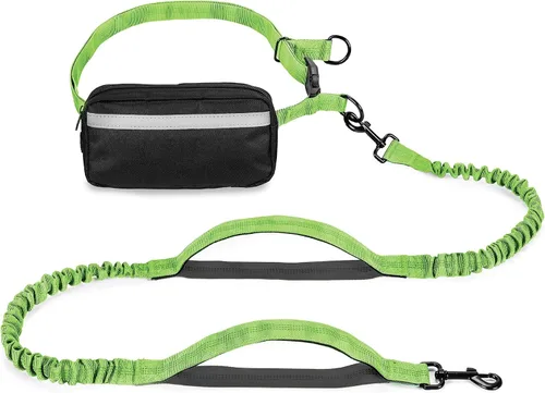 Miniatura 7 de Squirrel Products Correa de perro manos libres con cinturón de cadera/correa cruzada, bolsa con cremallera y elástico absorbente de golpes
