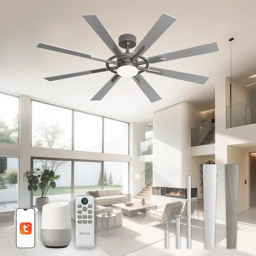 Miniatura 13 de Ventilador de techo inteligente de 72 pulgadas con luz y control remoto, ventilador de techo de nogal con motor de CC reversible silencioso, control