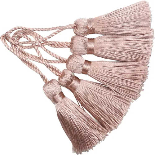 Miniatura 32 de Makhry 20 mini borlas de hilo sedoso hechas a mano de 4.3 pulgadas con lazo de cordón de 2 pulgadas y pequeño nudo chino para aretes, recuerdo